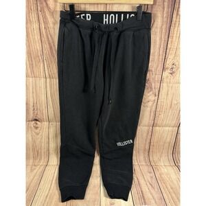 Hollister Men's XS Black Sweat Pants Fleece White Logo Graphic Pockets XSmall